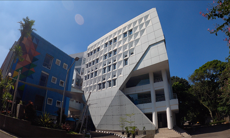 Shot of building from below looking up on a sunny day