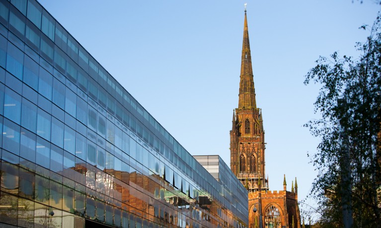 Coventry Cathedral tower seen from Coventry University tower