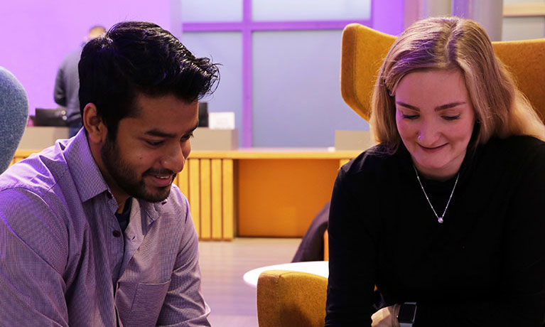 Two students sat down talking