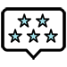 Five stars in a speech bubble.