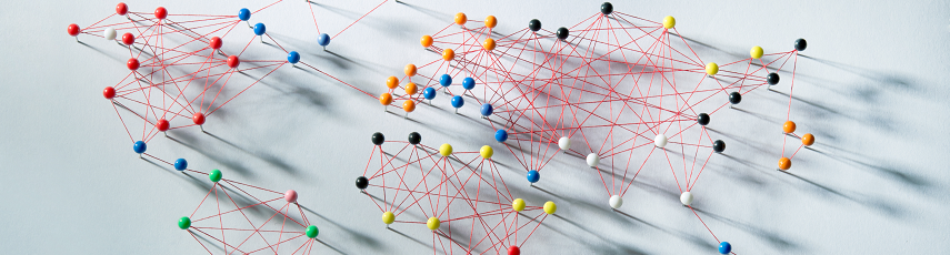A map of the world made with pins and strings